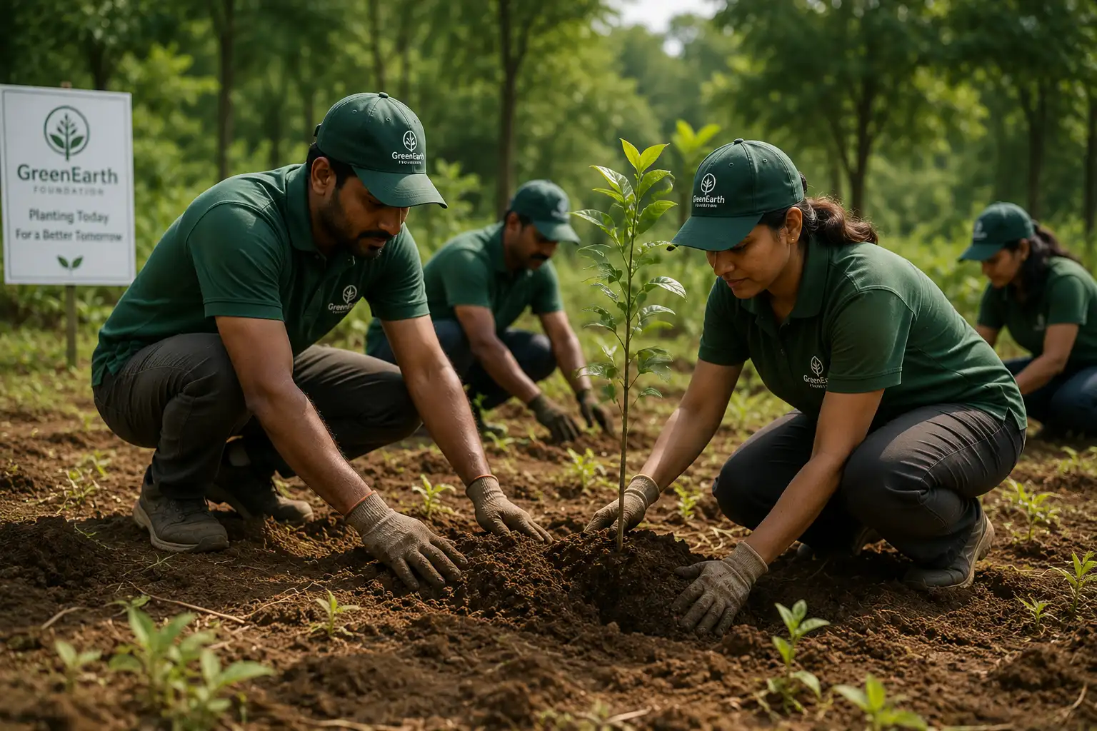 Plantation partners planting trees in the field